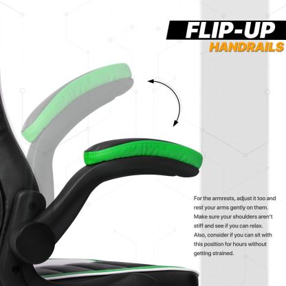 Computer Gaming Chair in Green Ergonomic Video Game Adjustable Swivel Task Chair Padded Flip-up Arms with Wheels for Teens Adults Gamer, Black/Green