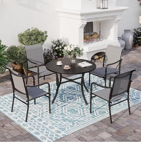 Patio Dining Chairs Set of 4, Outdoor Stackable Dining Chairs for All Weather, Outdoor Furniture Chairs, Breathable Seat Fabric and Steel Frame for Backyard, Deck, Garden(Gray)