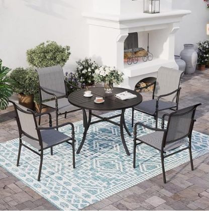 Patio Dining Chairs Set of 4, Outdoor Stackable Dining Chairs for All Weather, Outdoor Furniture Chairs, Breathable Seat Fabric and Steel Frame for Backyard, Deck, Garden(Gray)