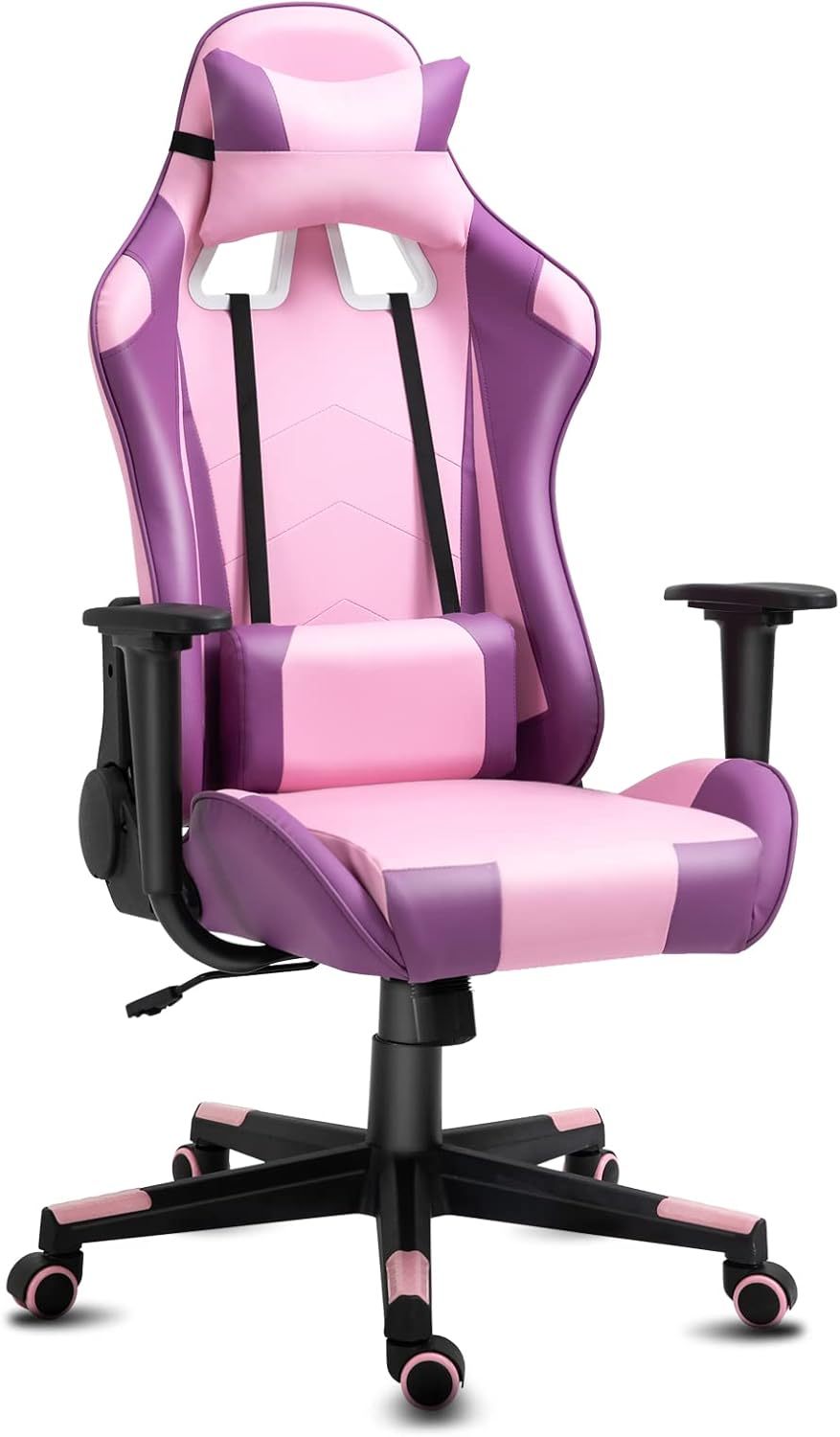 Reclining Gaming Chair, High-Back Recliner Chair with Headrest and Lumbar Support, PU Leather Racing Gaming Chair with Height Adjustable and Headrest 360° Swivel Seat