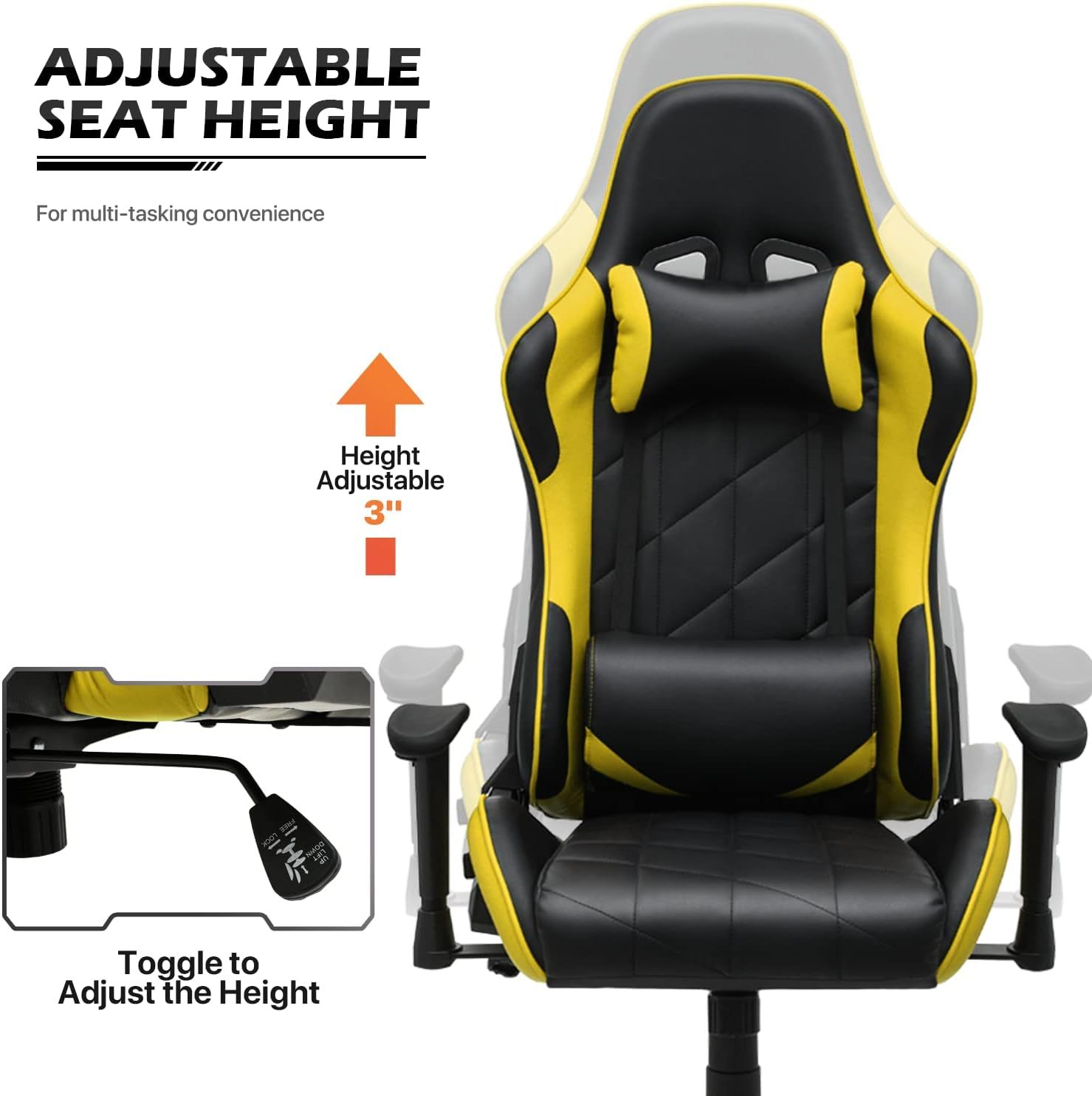 Gaming Chair Racing Style High-Back Reclining Ergonomic Swivel Chair with Adjustable Headrest and Lumbar Support