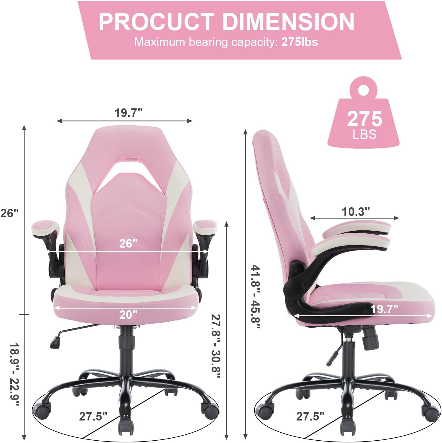 Height Adjustable Computer Desk Chair with Flip-up Armrests, Ergonomic Office Task Chairs