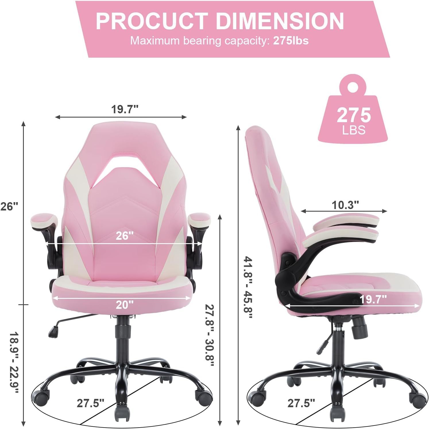 Height Adjustable Computer Desk Chair with Flip-up Armrests, Ergonomic Office Task Chairs