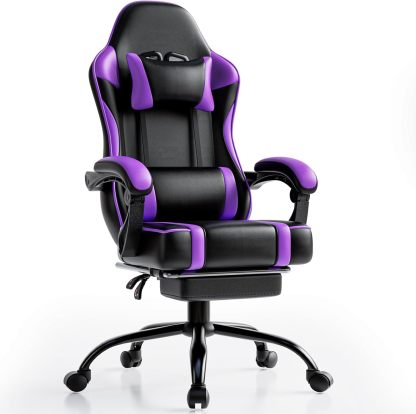 Computer Chair with Footrest and Lumbar Support, Ergonomic Video Game Chair with Headrest, Height Adjustable Gamer Chair Office Desk Chair