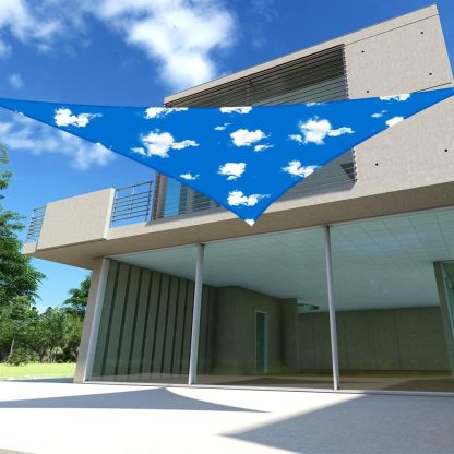 Waterproof Sun Shade Sail 16'x16'x16' Outdoor Canopy Triangle Awning Sunshade Cloth Screen 95% UV Blockage & Water Resistant for Outdoor Patio Garden Pool, Sky Cloud