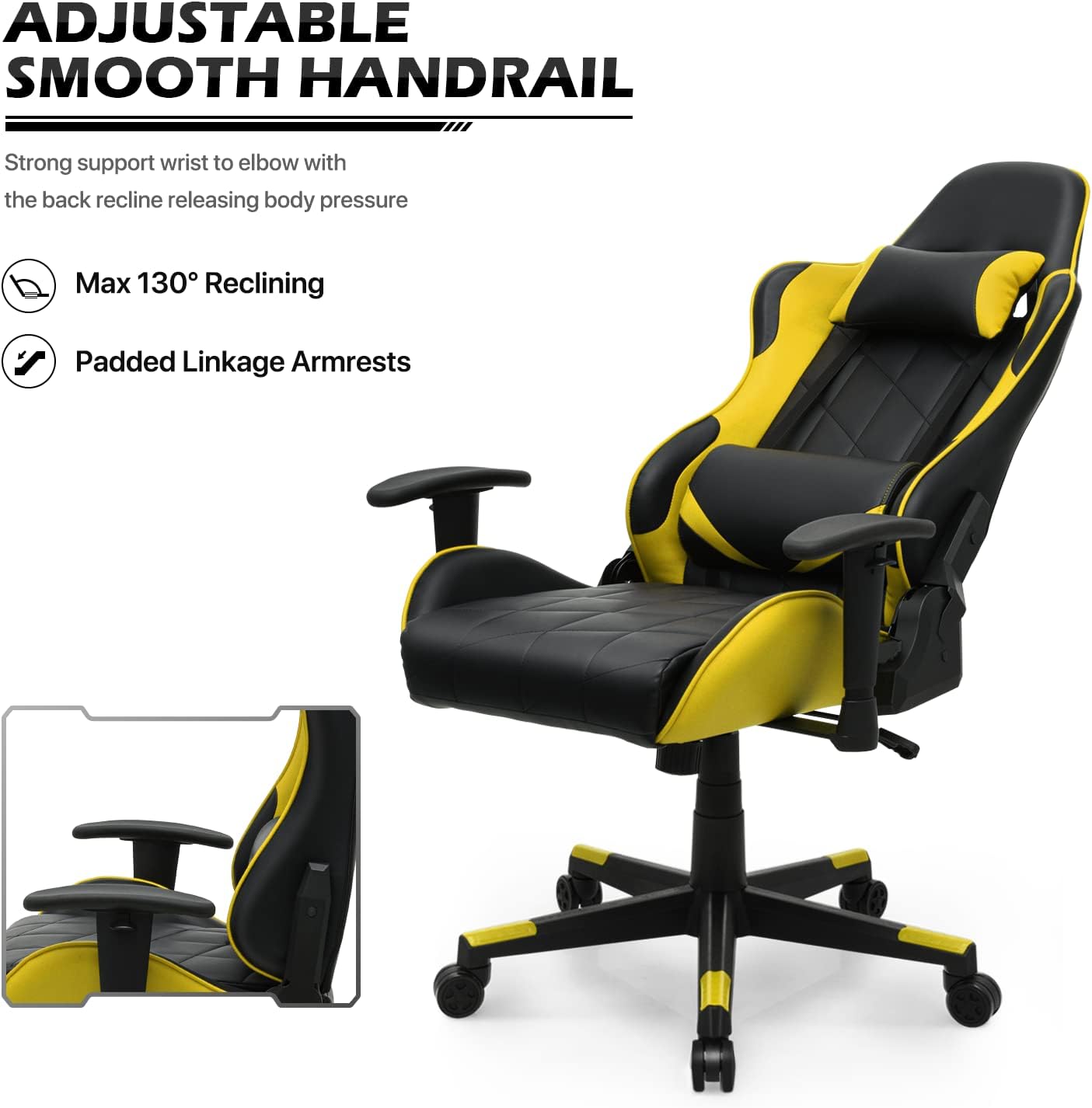 Gaming Chair Racing Style High-Back Reclining Ergonomic Swivel Chair with Adjustable Headrest and Lumbar Support