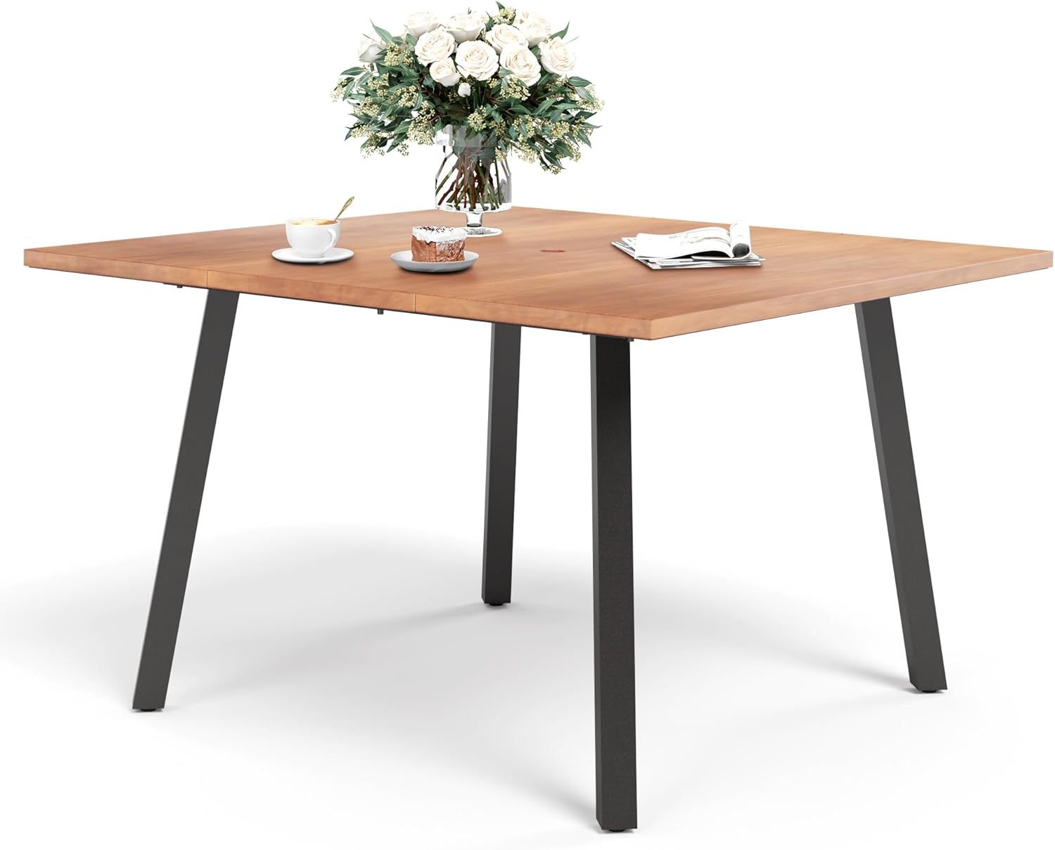 47" x 47" x 28" Patio Dining Table for 4-6, Big Metal Wood-Like Square Table with 1.57" Umbrella Hole for Garden, Backyard, Deck and Porch