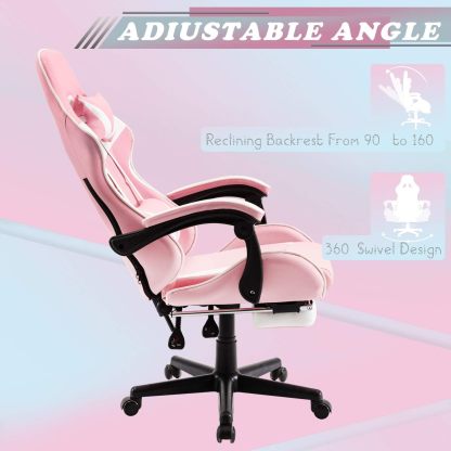 Pink Gaming Chairs with Footrest,Ergonomic PC Computer Game Chair