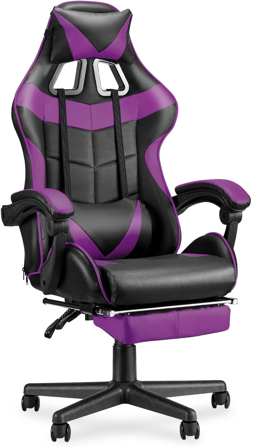 Purple Gaming Chairs with Footrest,Ergonomic PC Computer Game Chair