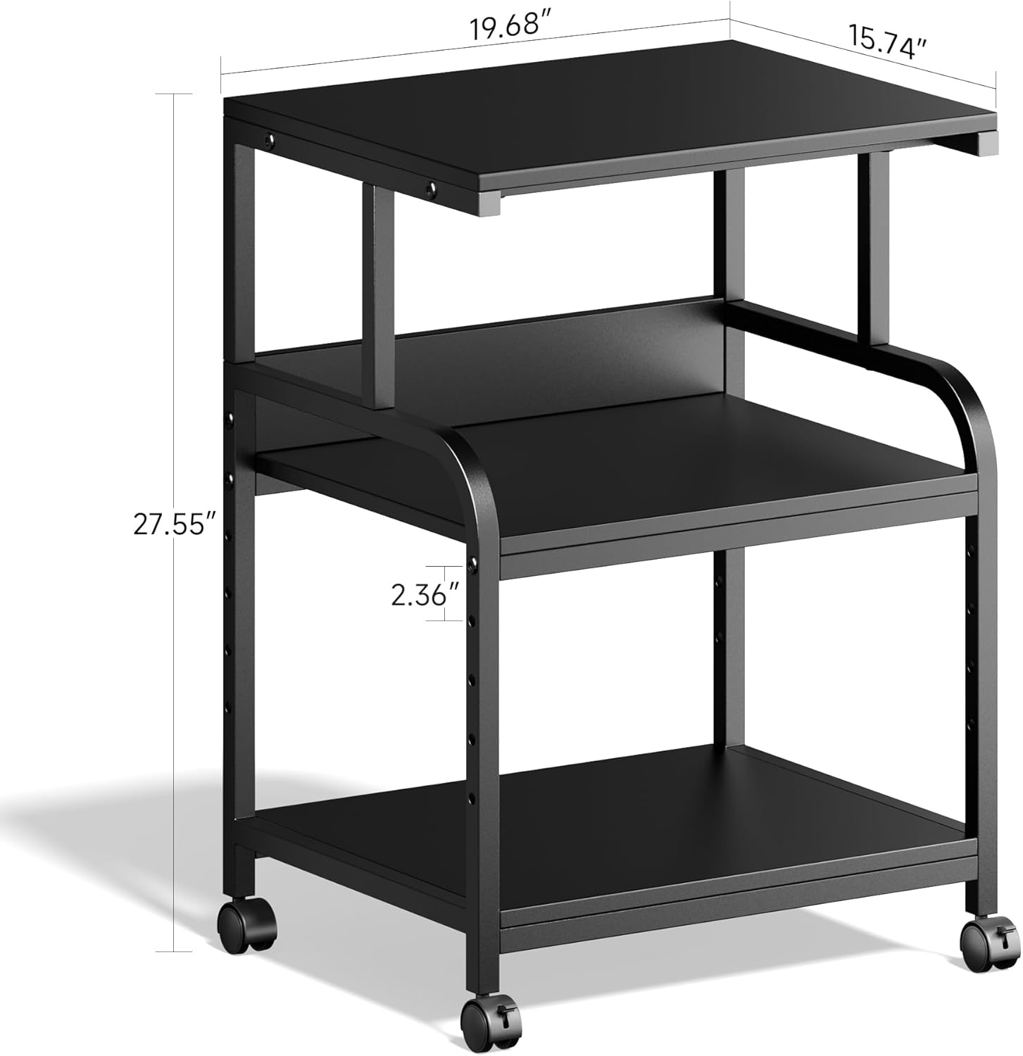 Printer Stand with Adjustable Storage Shelf - 20x16 inches Large Printer Table with Wheels - 3 Tier Rolling Printer Cart