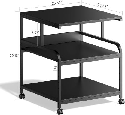 Printer Stand with Adjustable Storage Shelf - Large Printer Table with Wheels - 3 Tier Rolling Printer Cart