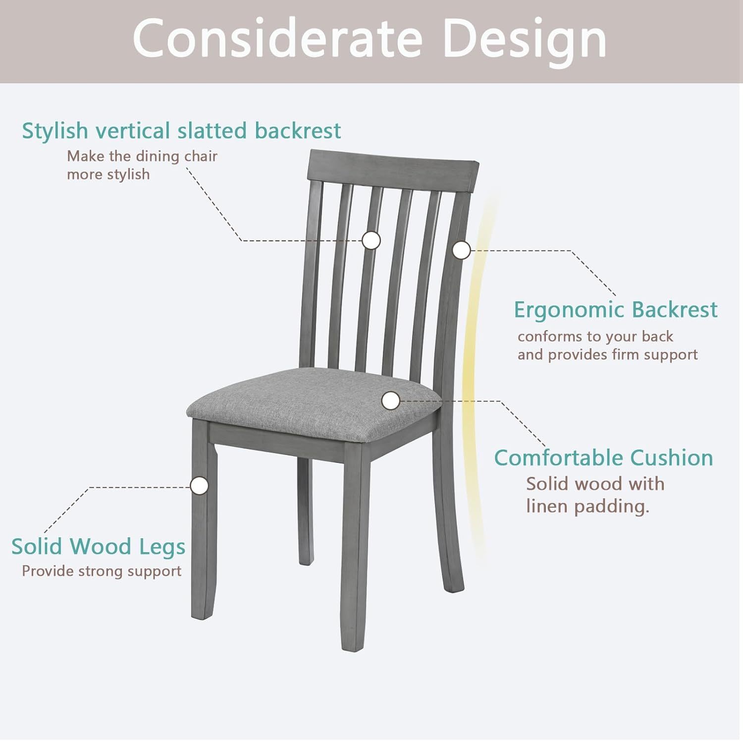 Upholstered Dining Chairs Set of 4, Mid Century Modern Wood Kitchen & Dining Room Chairs, Accent Chair