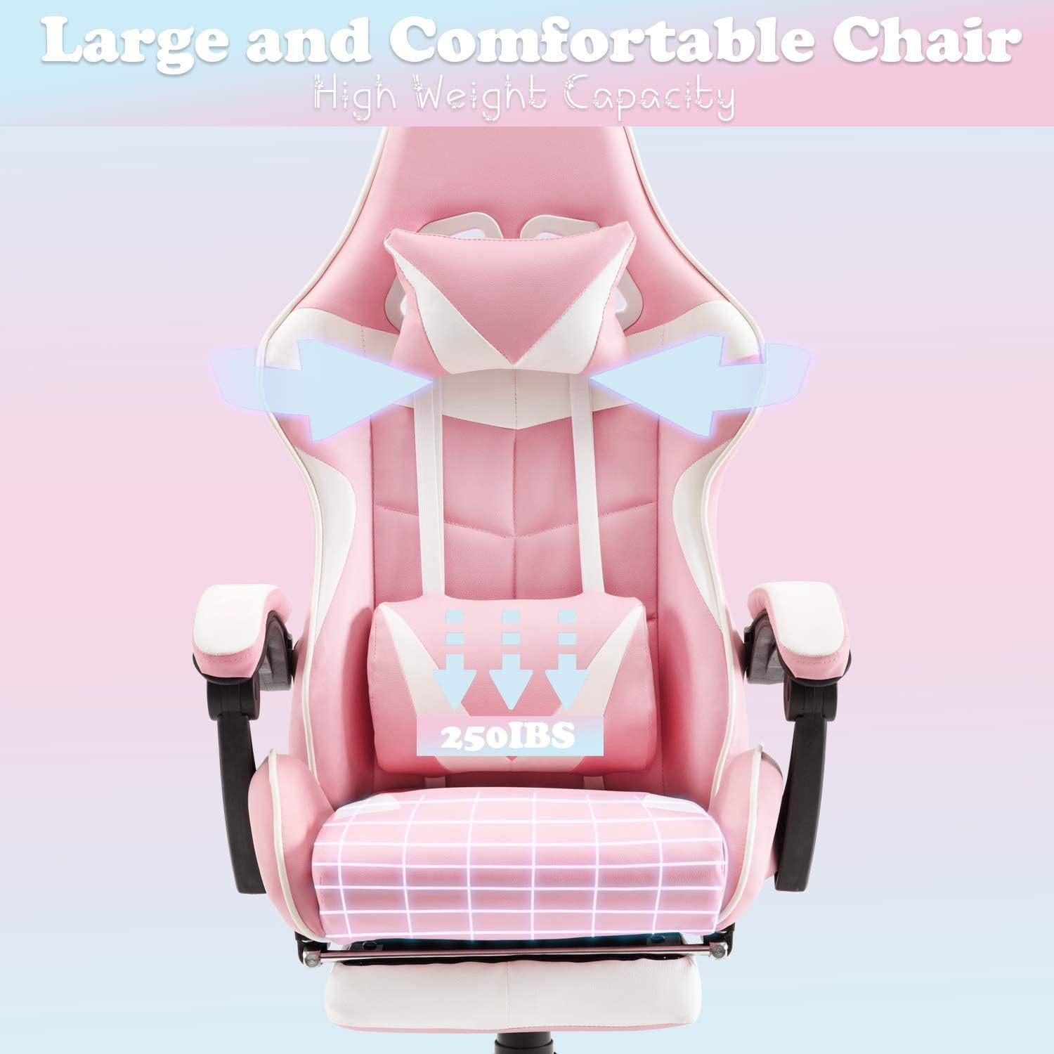 Pink Gaming Chairs with Footrest,Ergonomic PC Computer Game Chair