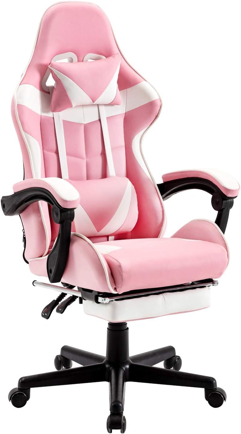 Pink Gaming Chairs with Footrest,Ergonomic PC Computer Game Chair