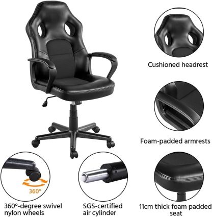 Adjustable Swivel Artificial Leather Gaming Chair Sturdy Metal Frame Castors with Armrests