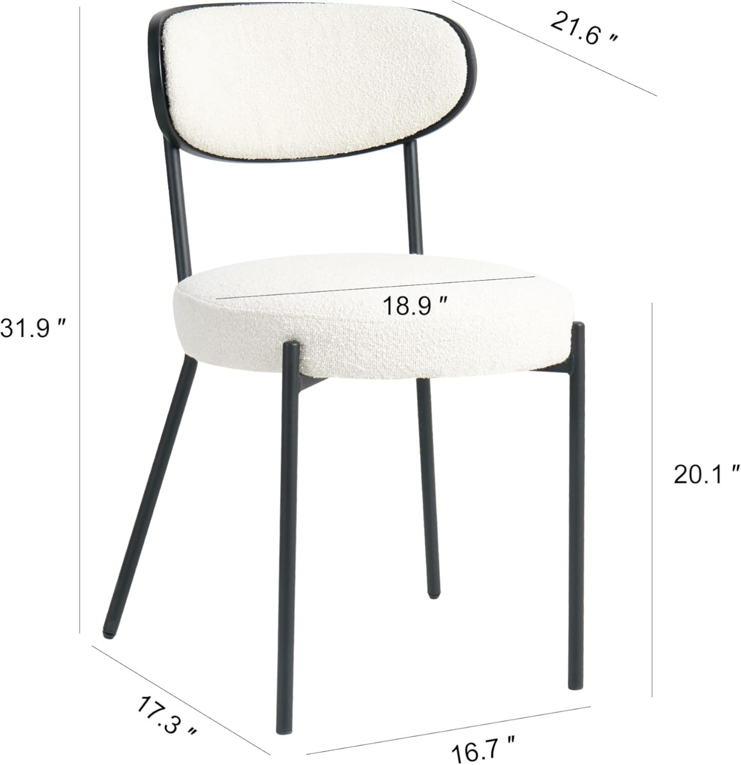 Cream White Dining Table Chairs Set of 2, Upholstered Boucle Kitchen Dining Room Chairs, Vanity Chair with Back, Modern Comfy Accent Chairs