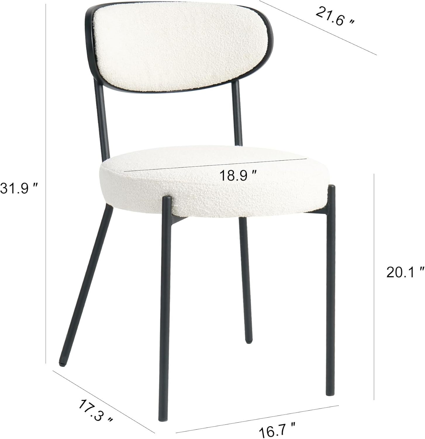 Cream White Dining Table Chairs Set of 2, Upholstered Boucle Kitchen Dining Room Chairs, Vanity Chair with Back, Modern Comfy Accent Chairs