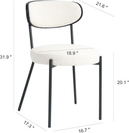 Cream White Dining Table Chairs Set of 2, Upholstered Boucle Kitchen Dining Room Chairs, Vanity Chair with Back, Modern Comfy Accent Chairs