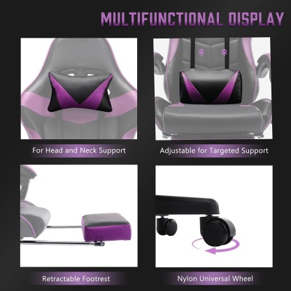 Purple Gaming Chairs with Footrest,Ergonomic PC Computer Game Chair