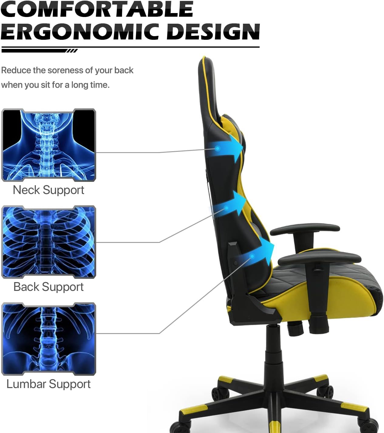 Gaming Chair Racing Style High-Back Reclining Ergonomic Swivel Chair with Adjustable Headrest and Lumbar Support