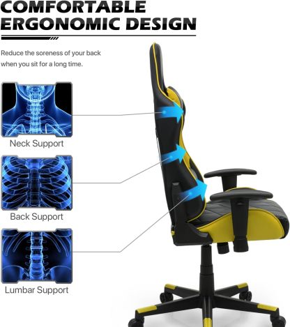 Gaming Chair Racing Style High-Back Reclining Ergonomic Swivel Chair with Adjustable Headrest and Lumbar Support