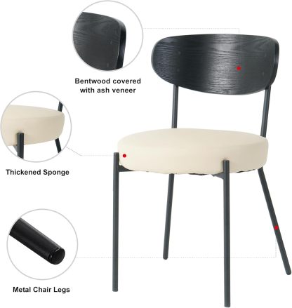 Black White Dining Table Chairs Set of 2, Upholstered Boucle Kitchen Dining Room Chairs, Vanity Chair with Back, Modern Comfy Accent Chairs