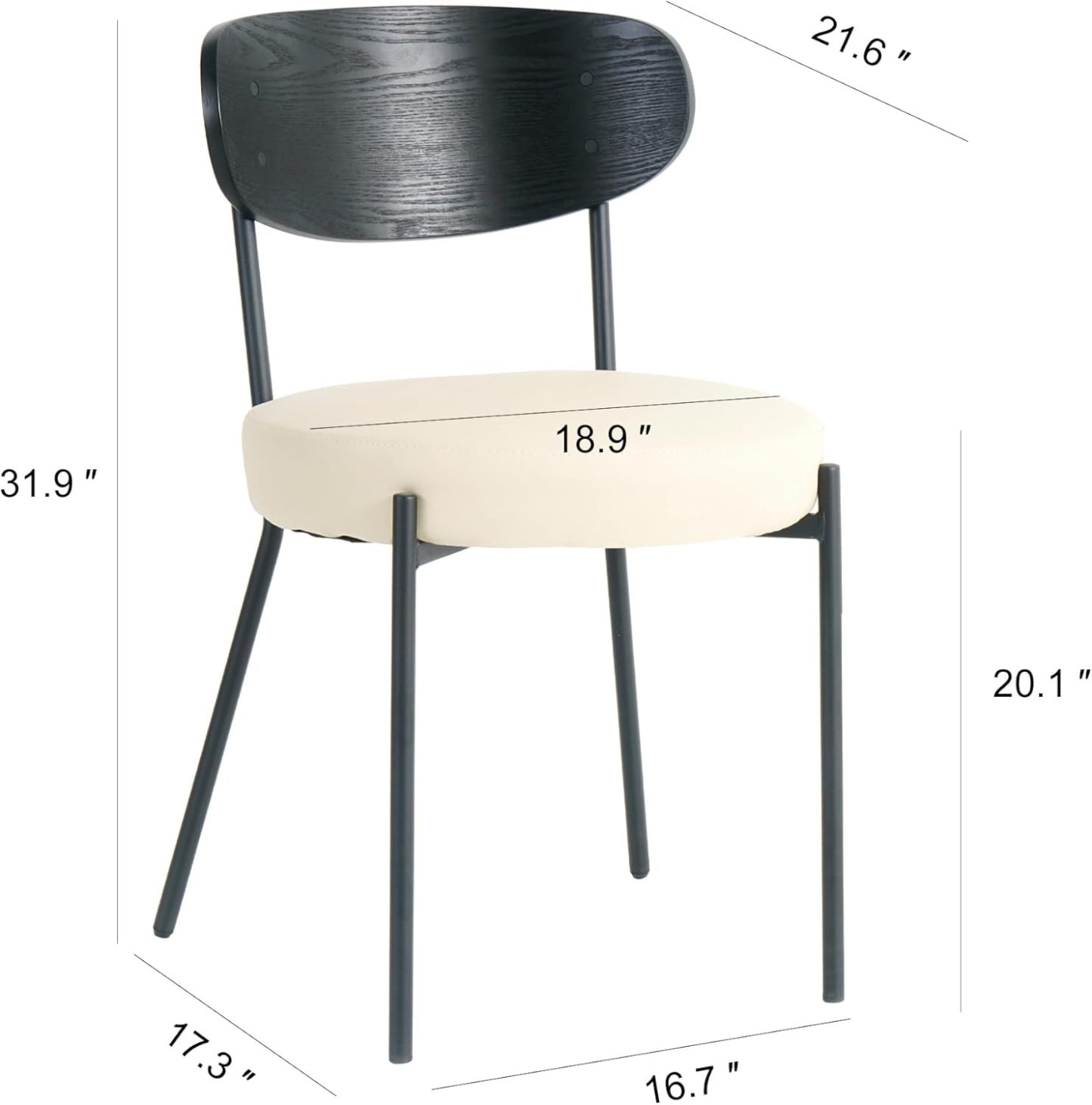 Black White Dining Table Chairs Set of 2, Upholstered Boucle Kitchen Dining Room Chairs, Vanity Chair with Back, Modern Comfy Accent Chairs