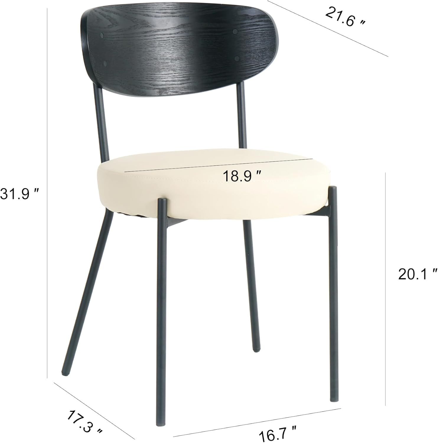 Black White Dining Table Chairs Set of 2, Upholstered Boucle Kitchen Dining Room Chairs, Vanity Chair with Back, Modern Comfy Accent Chairs