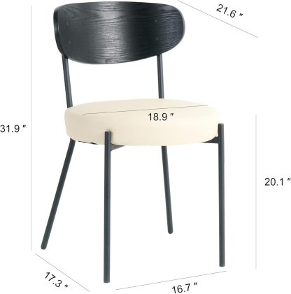 Black White Dining Table Chairs Set of 2, Upholstered Boucle Kitchen Dining Room Chairs, Vanity Chair with Back, Modern Comfy Accent Chairs