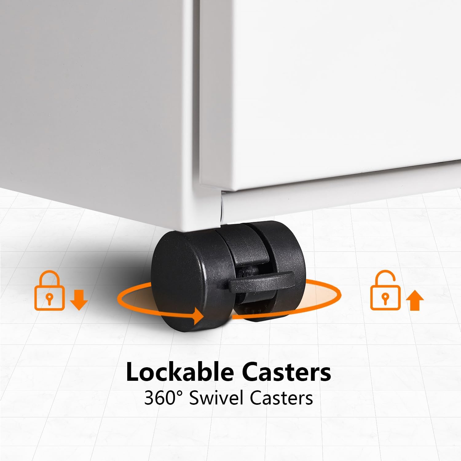 Metal File Cabinets for Home Office 3 Drawer Mobile Filing Cabinet with Lock 5 Rolling Wheels White Vertical Office Cabinet fits A4/Letter/Legal Size Fully Assembled