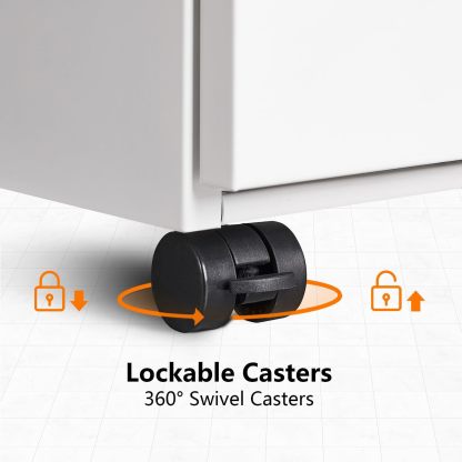 Metal File Cabinets for Home Office 3 Drawer Mobile Filing Cabinet with Lock 5 Rolling Wheels White Vertical Office Cabinet fits A4/Letter/Legal Size Fully Assembled