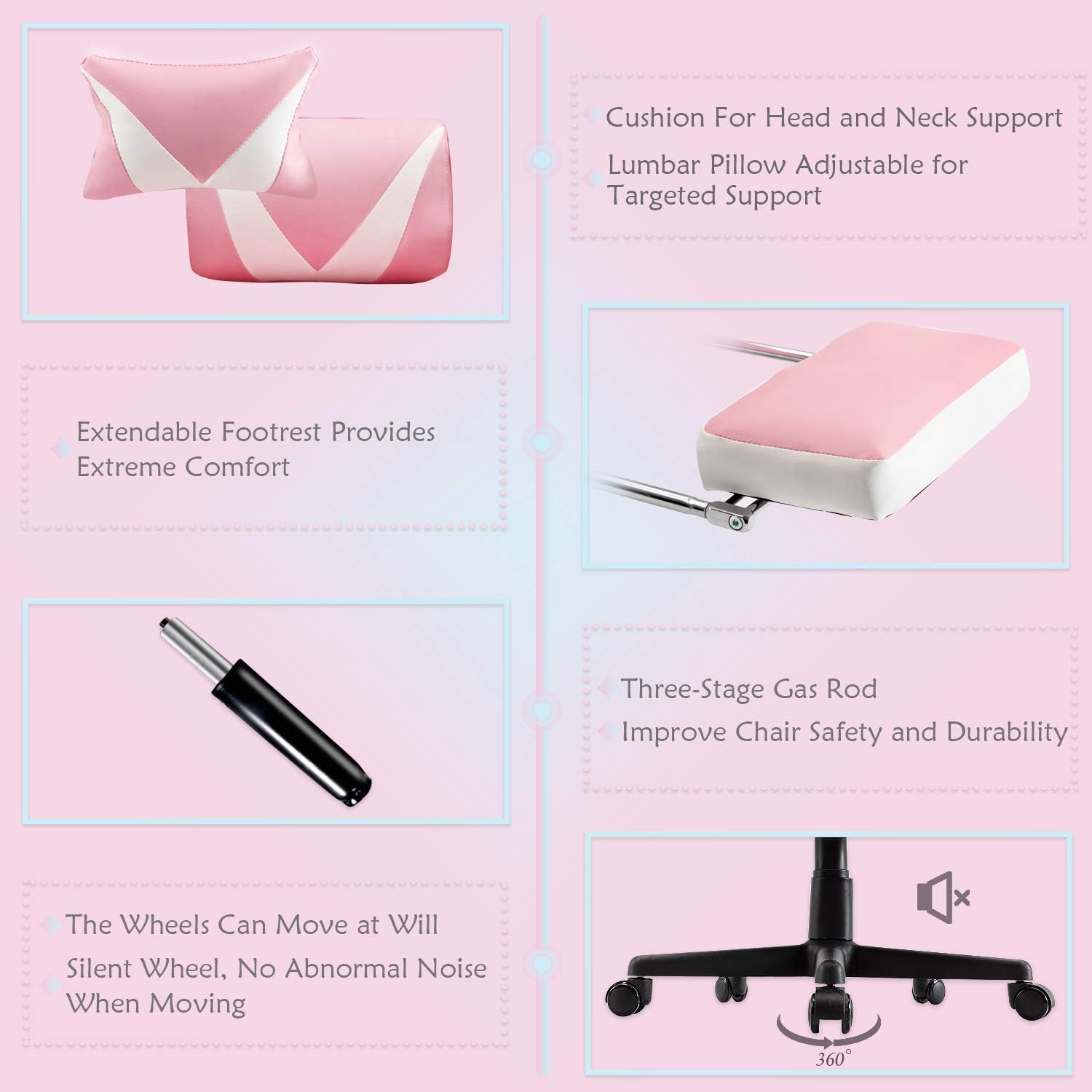 Pink Gaming Chairs with Footrest,Ergonomic PC Computer Game Chair