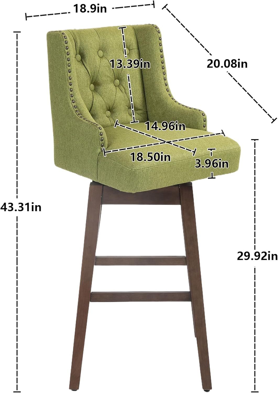 Wooden Bar Chairs Set of 2, Modern Swivel Bar Stools with Backs & Footrest, Upholstered Bar Height Chairs Barstools