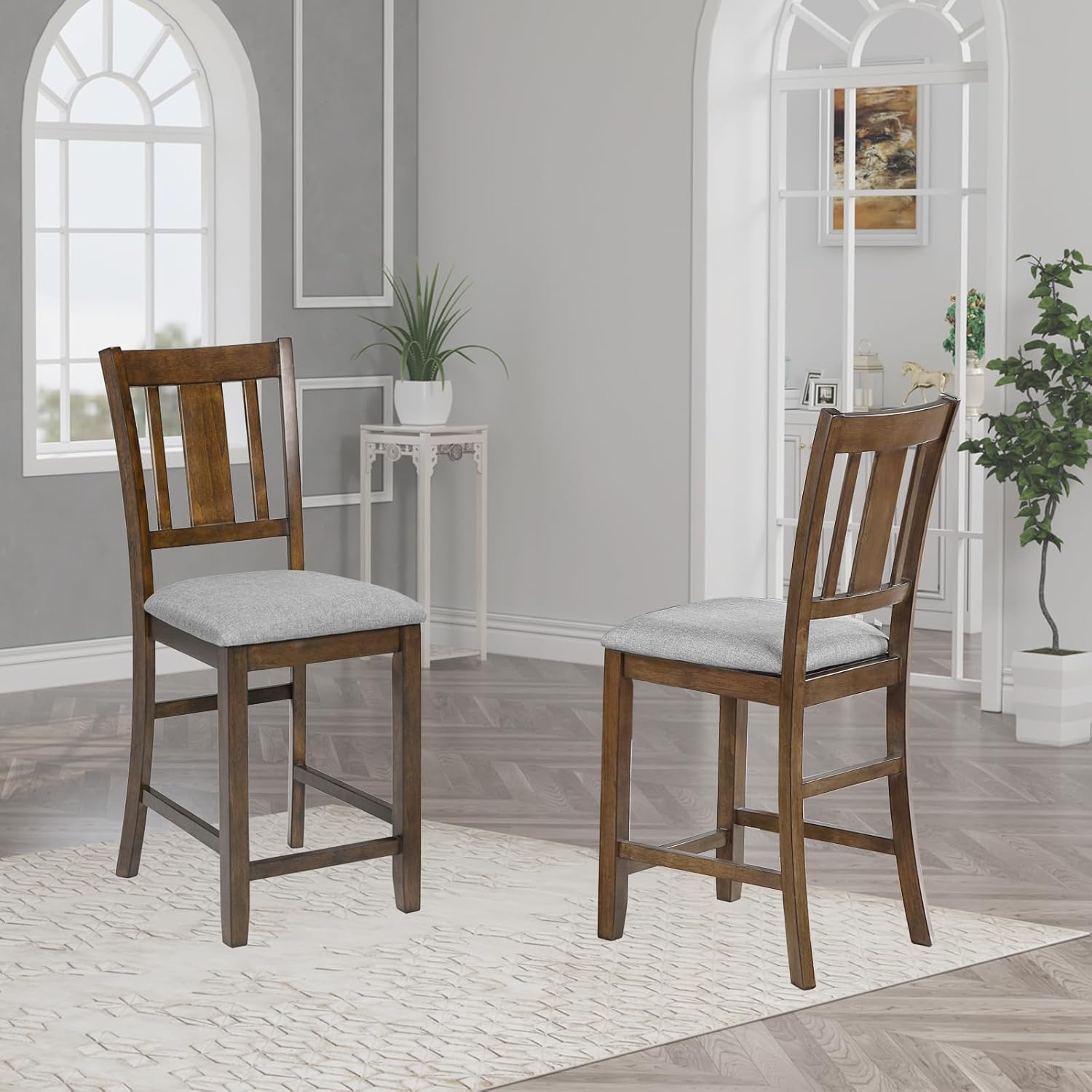 Upholstered Dining Chairs Set of 4, Mid Century Modern Wood Kitchen & Dining Room Chairs, Accent Chair for Kitchen Living Room Bedroom Wedding Party Restaurant with Slatted Back