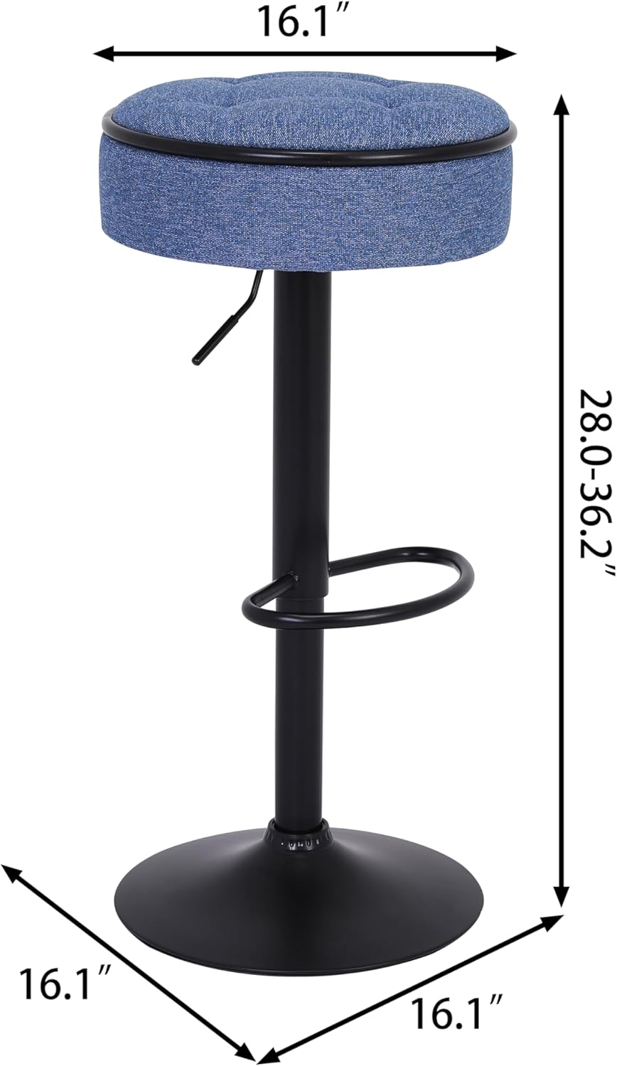 Bar Stools Set of 2 Modern Swivel Bar Chairs, Round Barstools Counter Height with Storage Space, Height Adjustable Linen Bar Stools