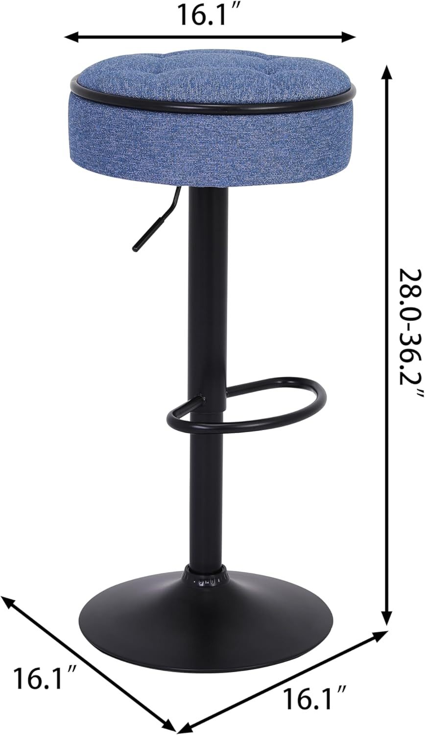 Bar Stools Set of 2 Modern Swivel Bar Chairs, Round Barstools Counter Height with Storage Space, Height Adjustable Linen Bar Stools