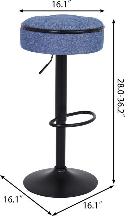 Bar Stools Set of 2 Modern Swivel Bar Chairs, Round Barstools Counter Height with Storage Space, Height Adjustable Linen Bar Stools