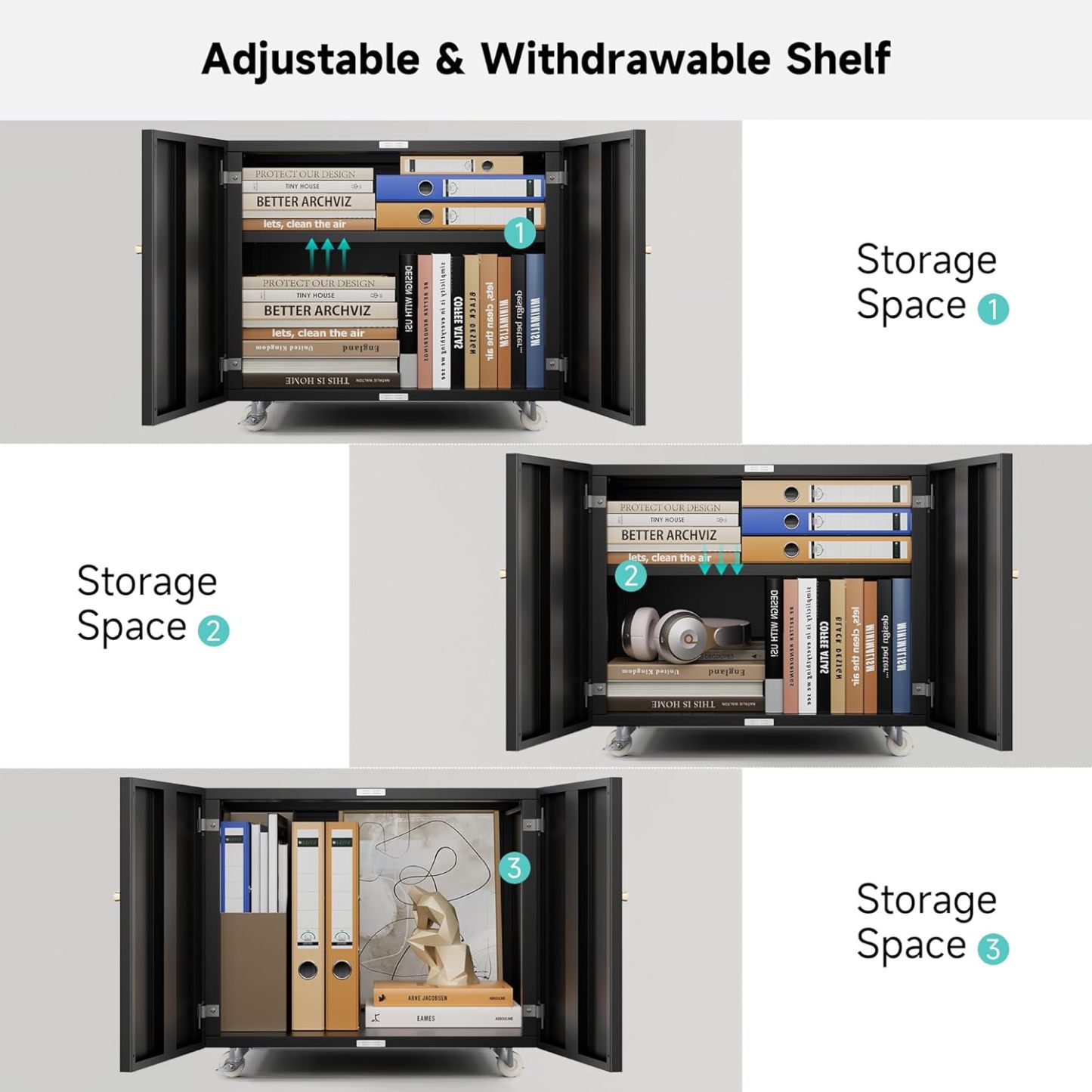 Metal Printer Stand with Storage Mobile Printer Tables for Small Spaces with Door Adjustable Shelf Black File Cabinet on Wheels for Home Office