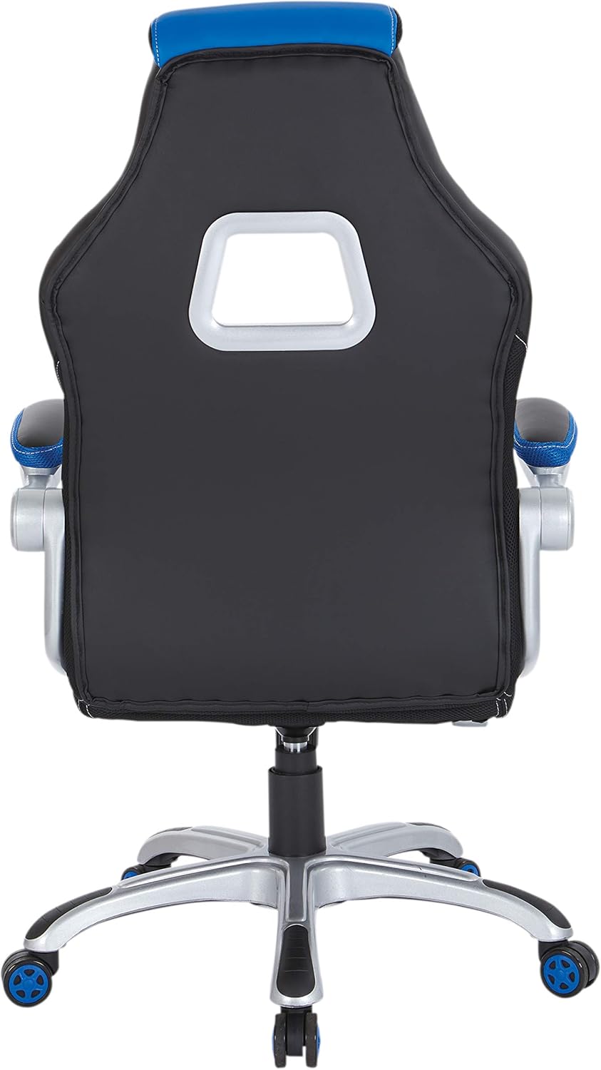 Race Car Adjustable Gaming Chair, Charcoal Grey Bonded Leather with Blue Accents