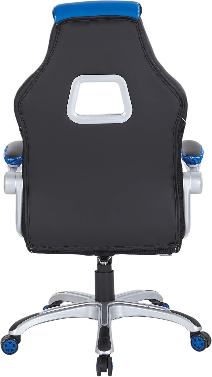 Race Car Adjustable Gaming Chair, Charcoal Grey Bonded Leather with Blue Accents