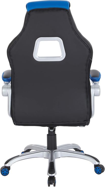 Race Car Adjustable Gaming Chair, Charcoal Grey Bonded Leather with Blue Accents