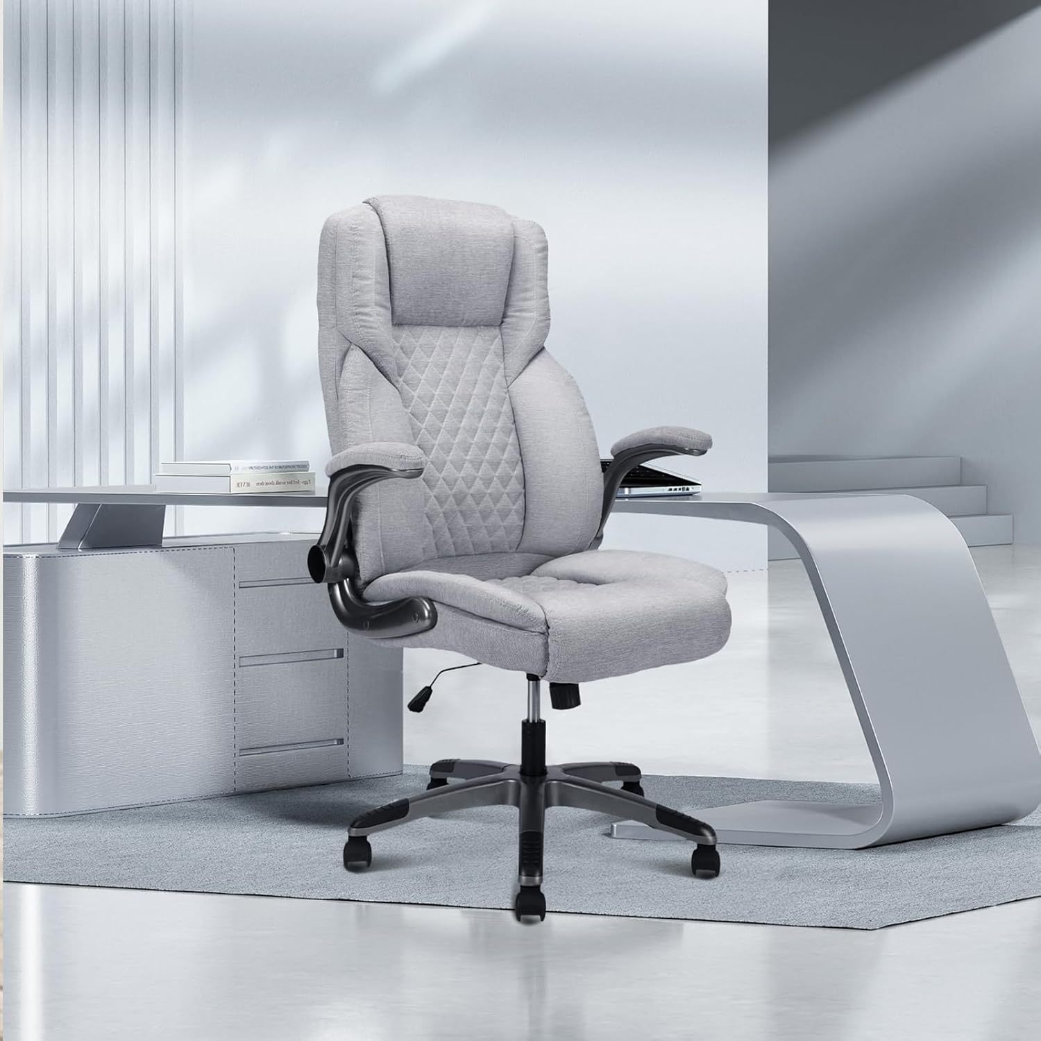Executive Office Ergonomic Chair with Flip-up Armrests and Lumbar Support Computer High Back Adjustable Desk Chair