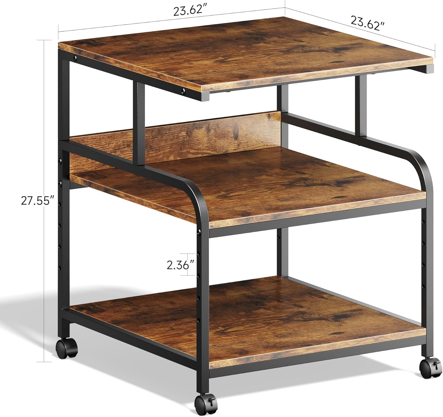 24x24 inches Printer Stand with Adjustable Storage Shelf - Large Printer Table with Wheels - 3 Tier Rolling Printer Cart