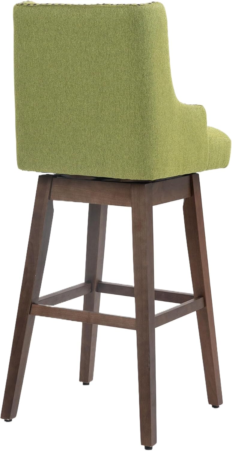 Wooden Bar Chairs Set of 2, Modern Swivel Bar Stools with Backs & Footrest, Upholstered Bar Height Chairs Barstools