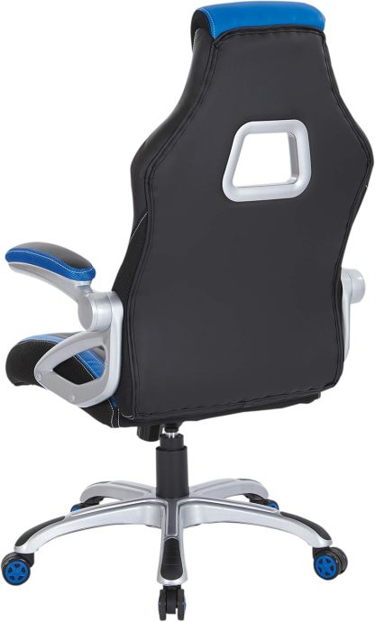 Race Car Adjustable Gaming Chair, Charcoal Grey Bonded Leather with Blue Accents