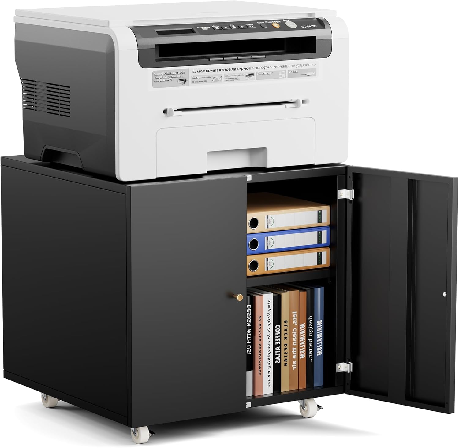 Metal Printer Stand with Storage Mobile Printer Tables for Small Spaces with Door