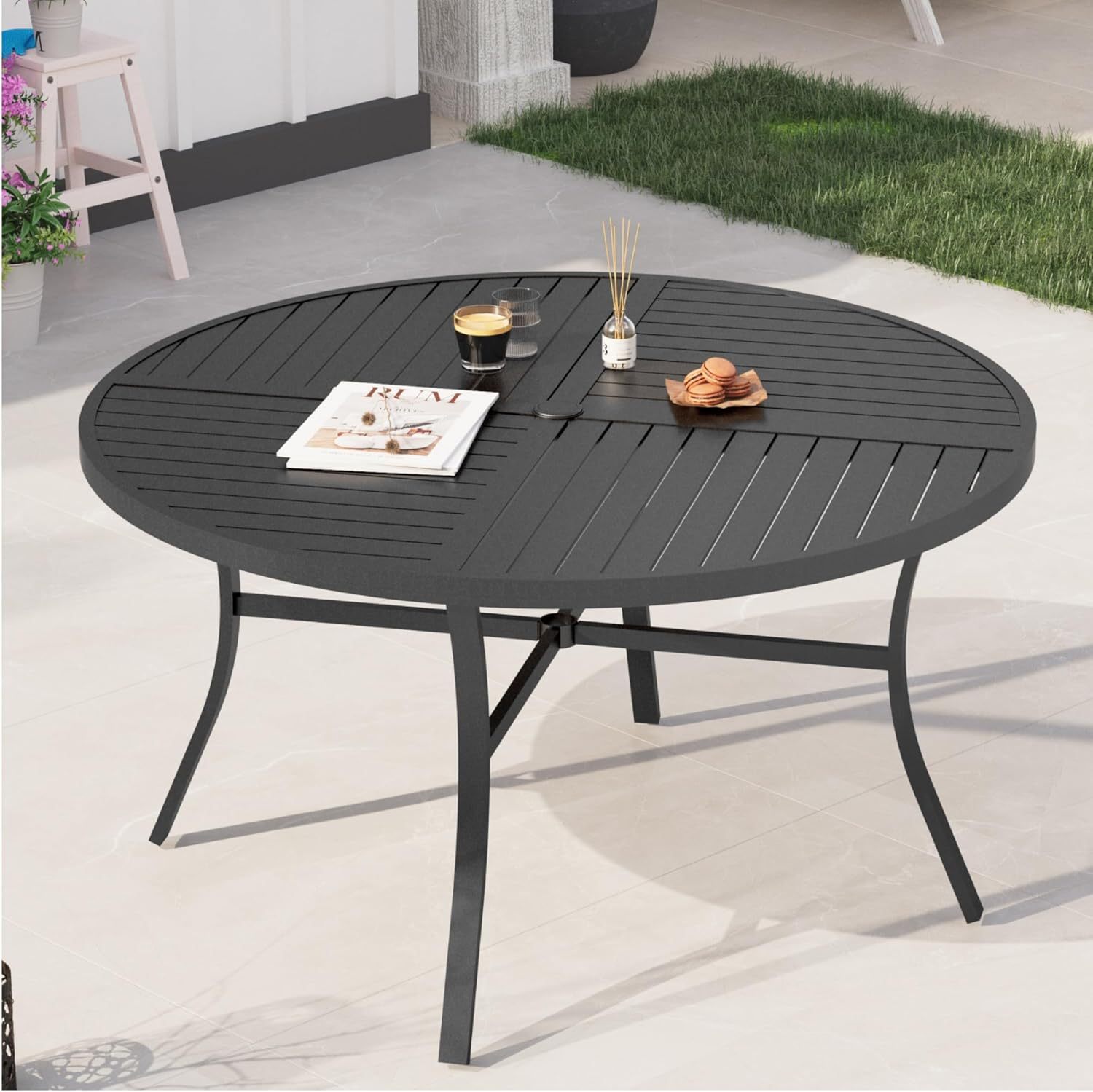 54" x 54" x 29" Patio Dining Table, Round Outdoor Dining Table for Garden Backyard Lawn Yard Furniture