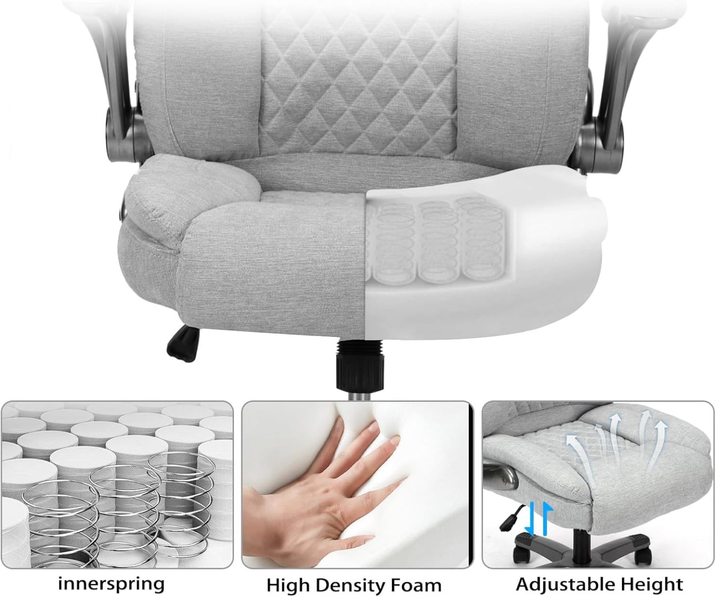 Executive Office Ergonomic Chair with Flip-up Armrests and Lumbar Support Computer High Back Adjustable Desk Chair