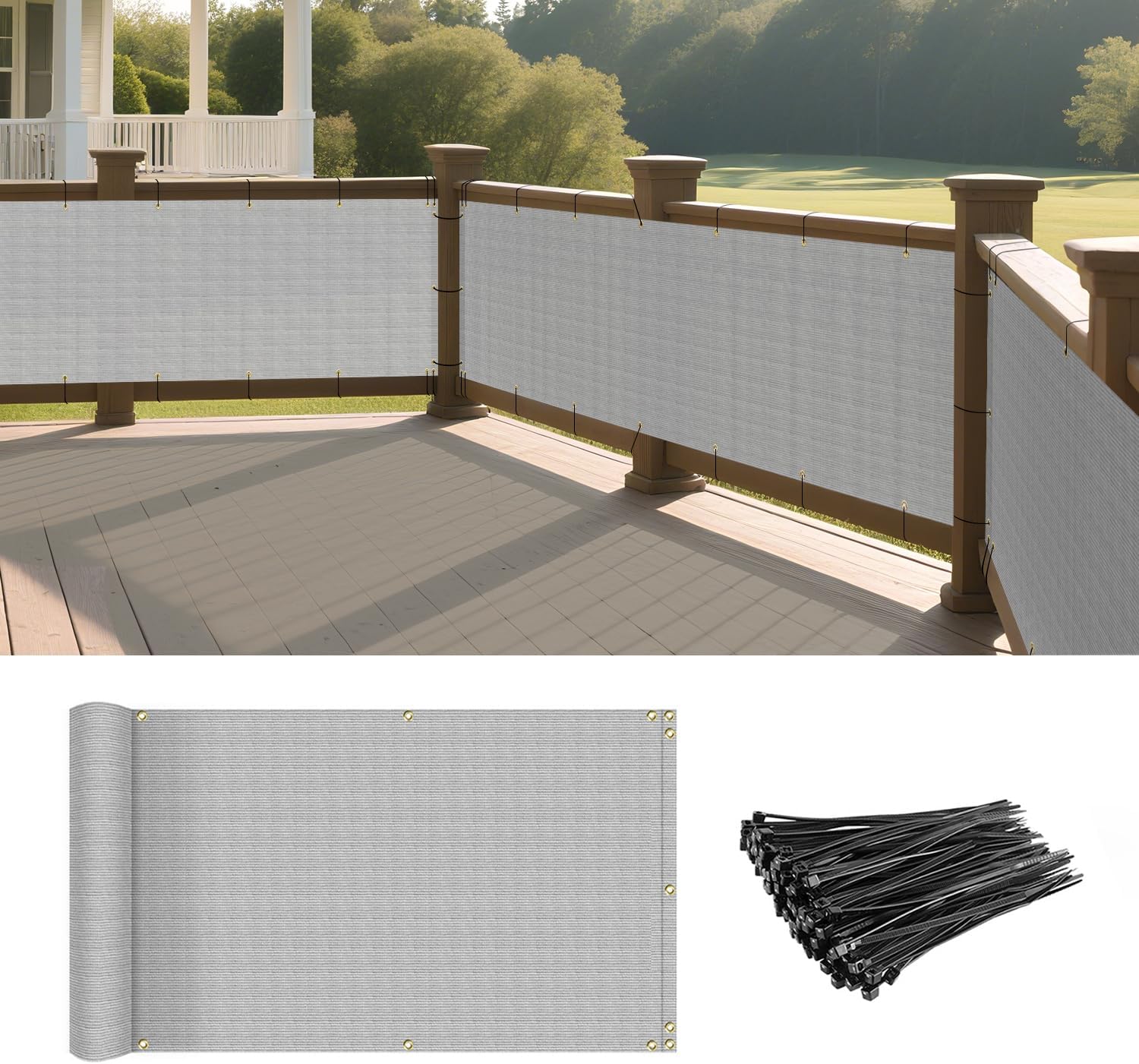 Balcony Privacy Screen Fence for Patio Outdoor Porch Deck, Apartments Railing Cover with Zip Ties, UV Protection Weather Resistant Mesh Screens Panel for Outside