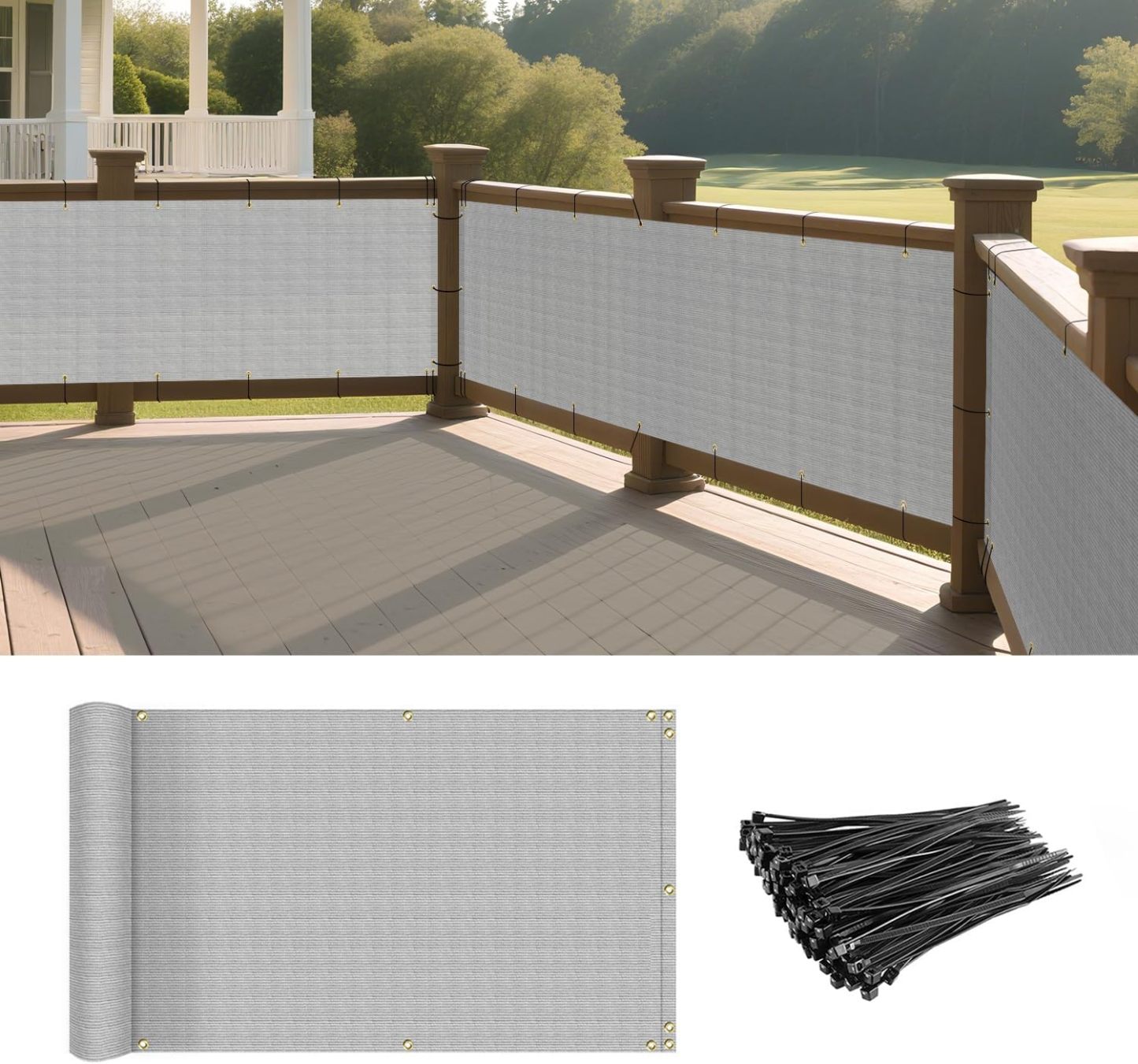 Balcony Privacy Screen Fence for Patio Outdoor Porch Deck, Apartments Railing Cover with Zip Ties, UV Protection Weather Resistant Mesh Screens Panel for Outside